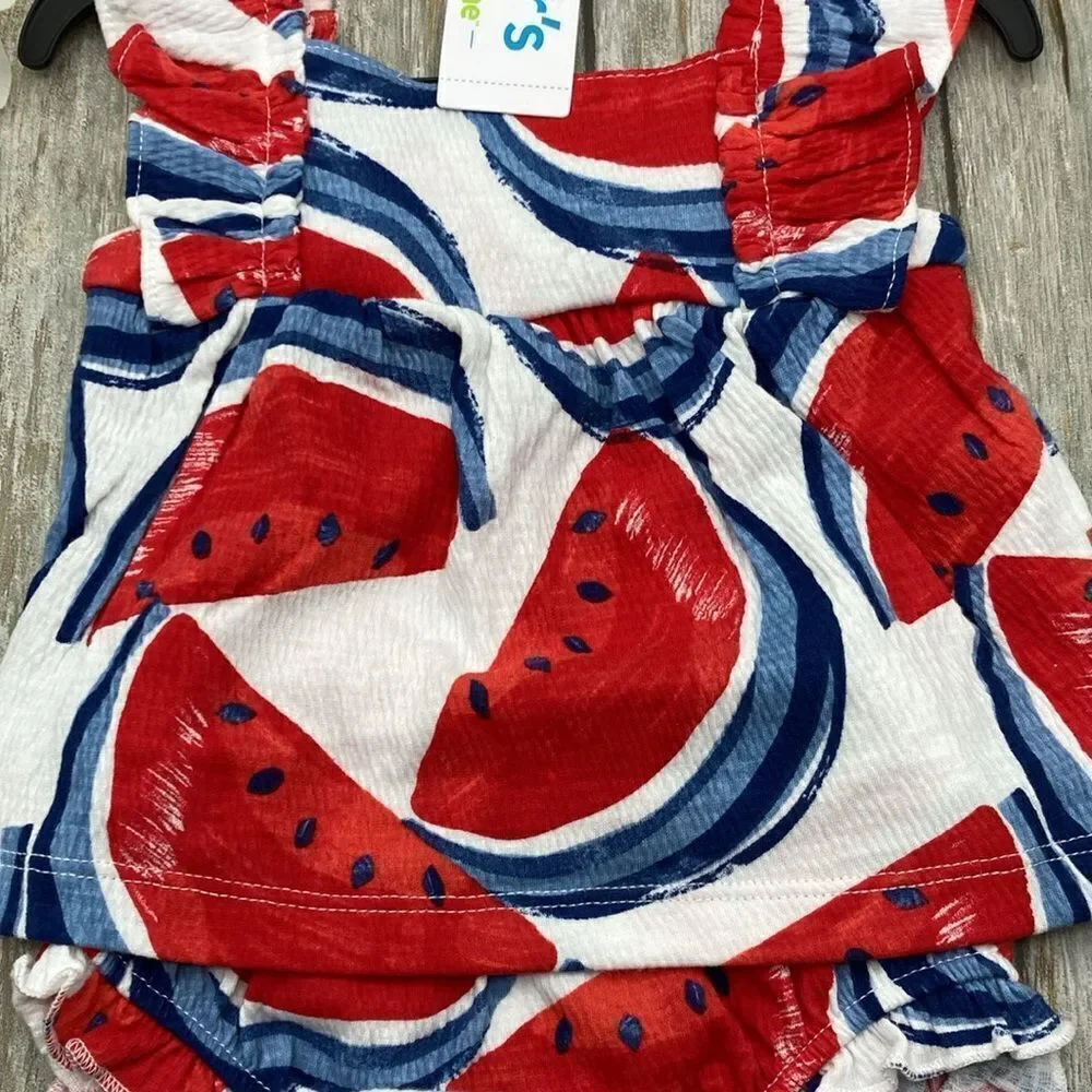 Baby Girl Patriotic Watermelon Summer Outfit Shorts Set, 2-Piece, Size 0-3M